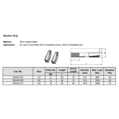 McGill 1/4 Anchor Grip Expansion Bolt 8.5mm x 25mm