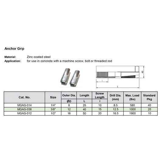 McGill 1/2 Anchor Grip Expansion Bolt 16.5mm x 50mm