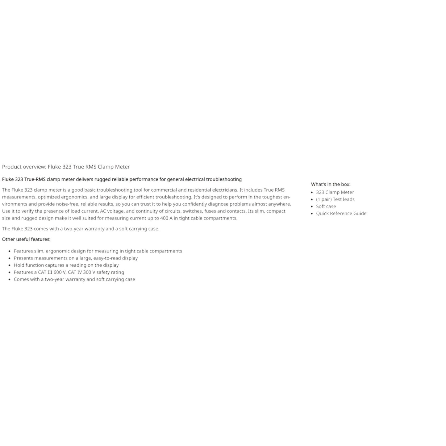 Fluke 323 Clamp Tester True RMS Meter