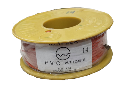 Winflex Auto Wire 14 AWG red PVC insulated automotive wire spool with yellow reel