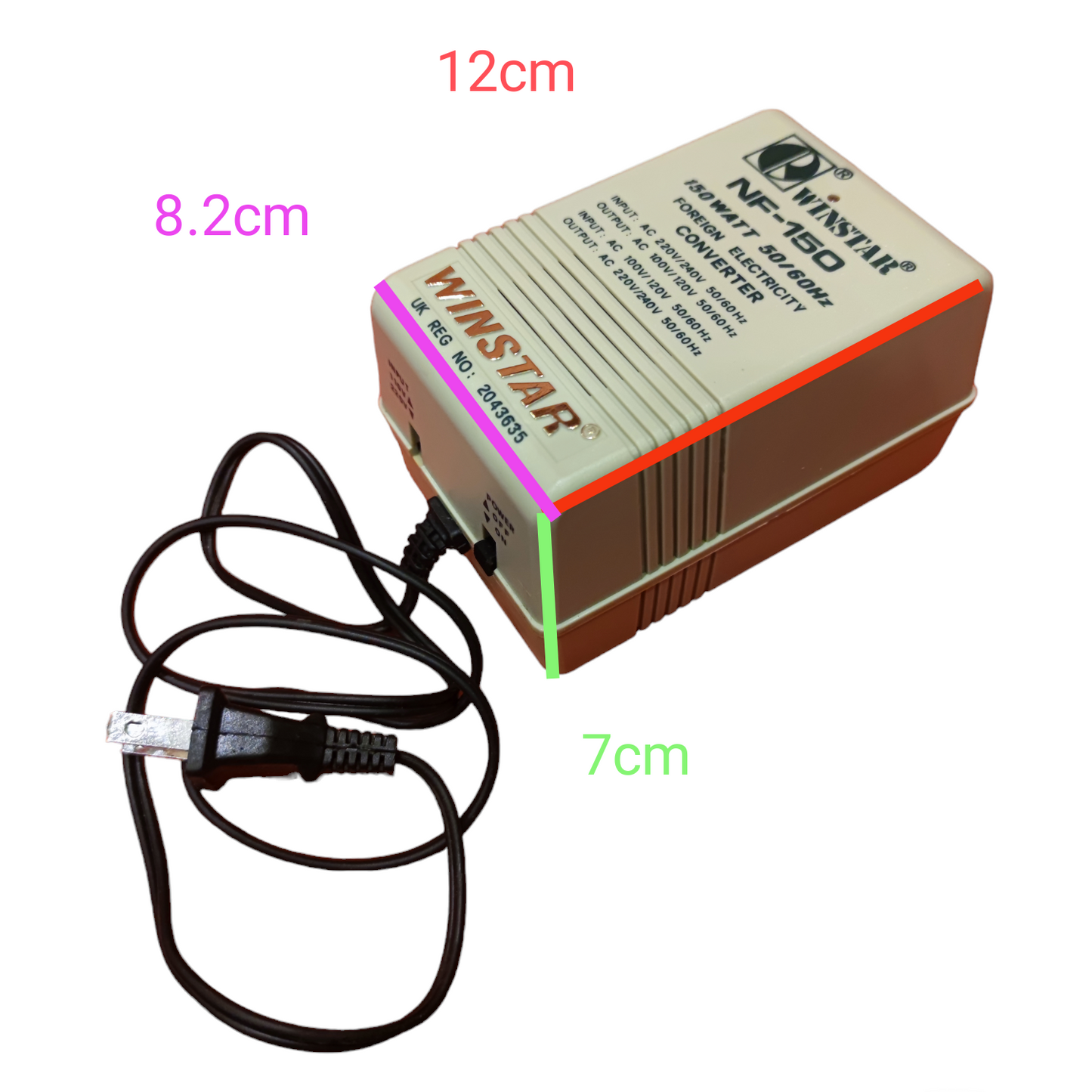 Winstar 150W Transformer 220V - 110V door chime power converter with black cable