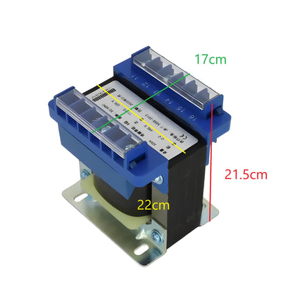 Wixim 3000VA Control Transformer with blue terminals and metal base showing dimensions