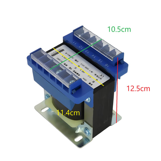 Wixim 300VA Control Transformer with blue terminals and metal mounting base measuring 12.5 cm height