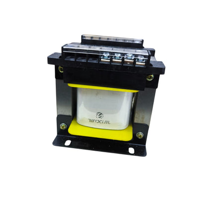 Wixim 400VA Control Transformer on black steel mounting bracket with terminal block and yellow insulation