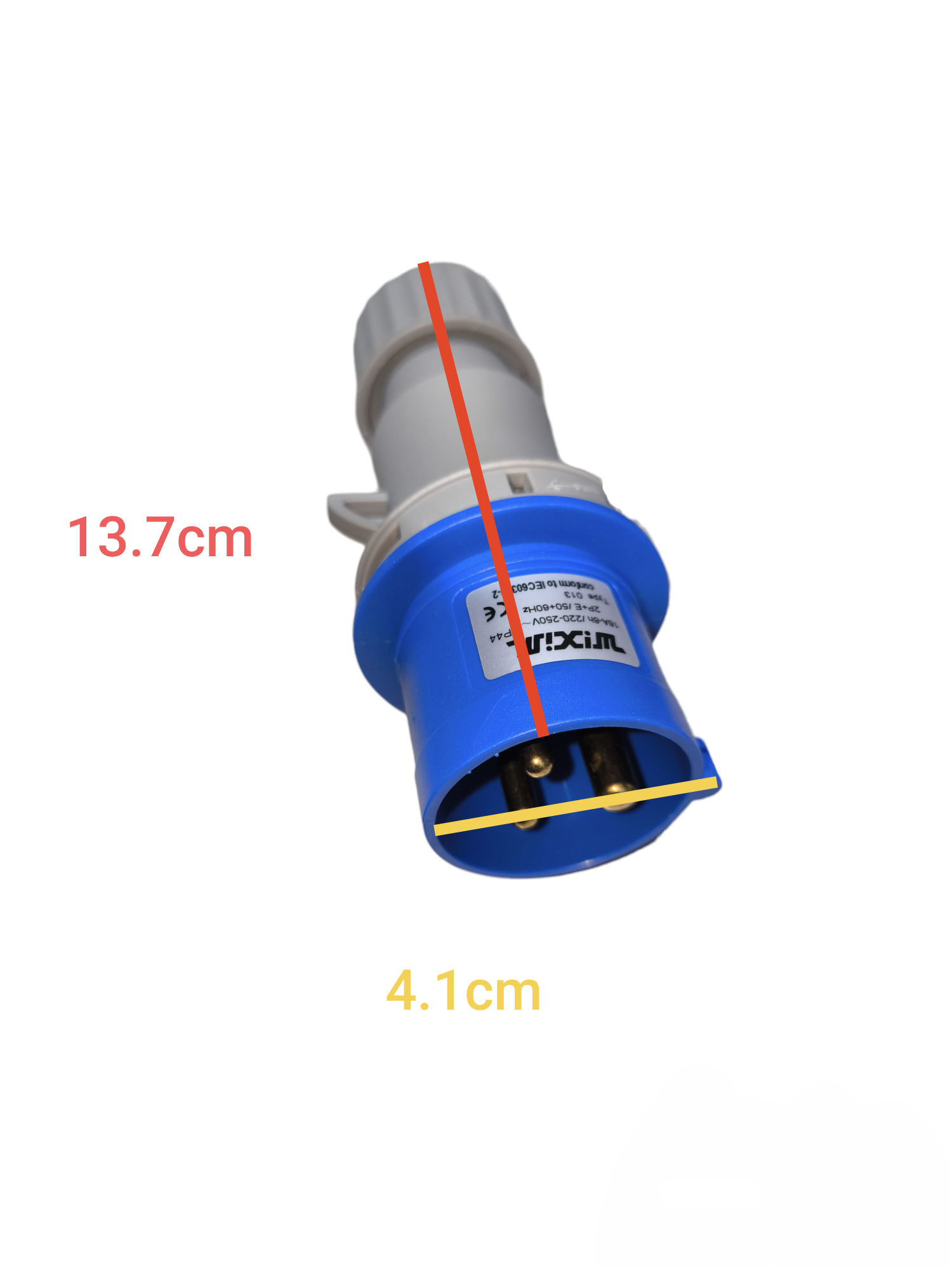 Wixim Industrial Plug 220V blue and gray electrical connector with 13.7 cm length and 4.1 cm width