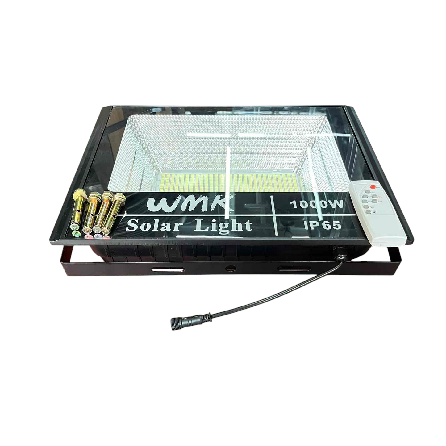 1000W Solar Flood Light with remote control and mounting bolts for outdoor lighting