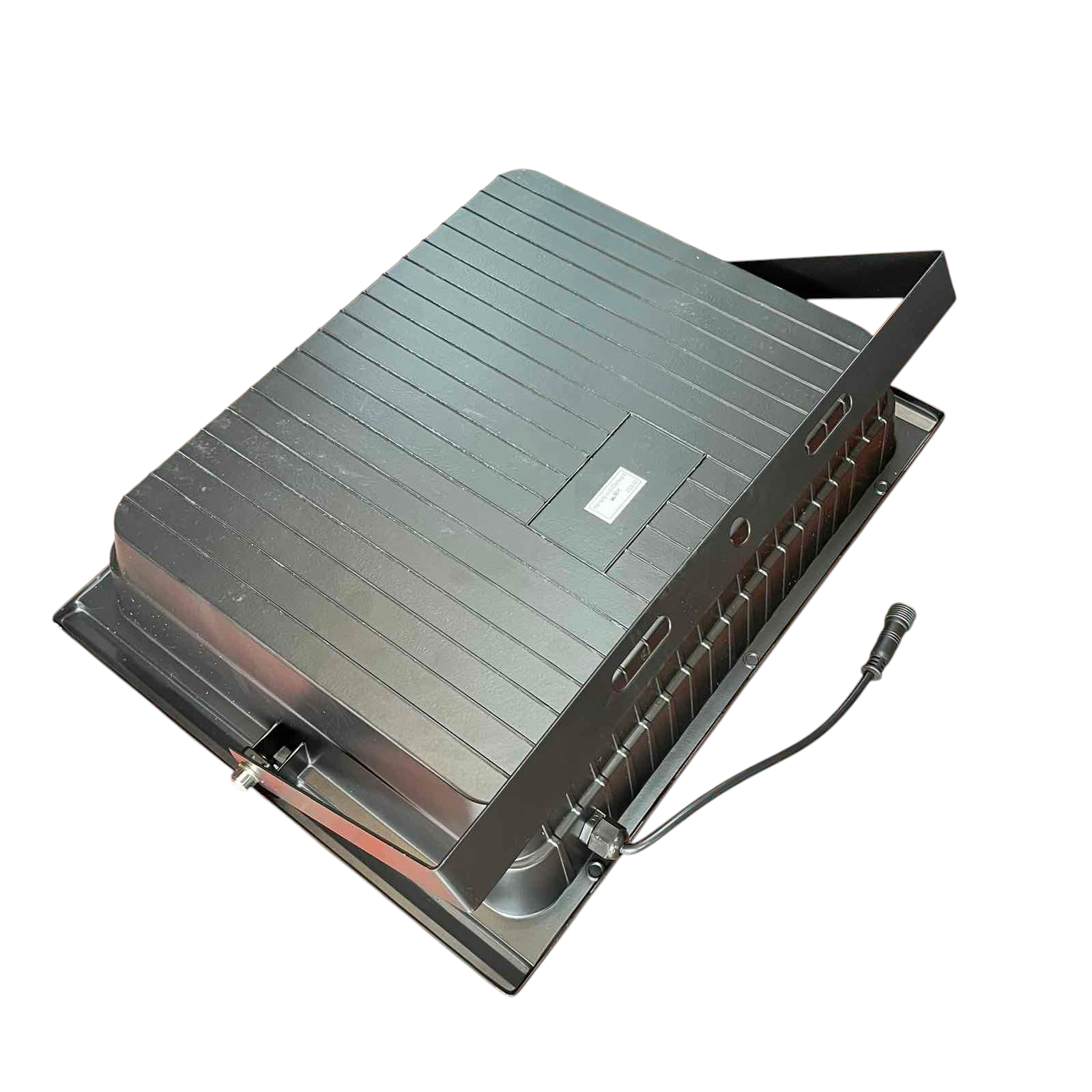 Black 1000W Solar Flood Light with sturdy mounting bracket and power cable for outdoor lighting