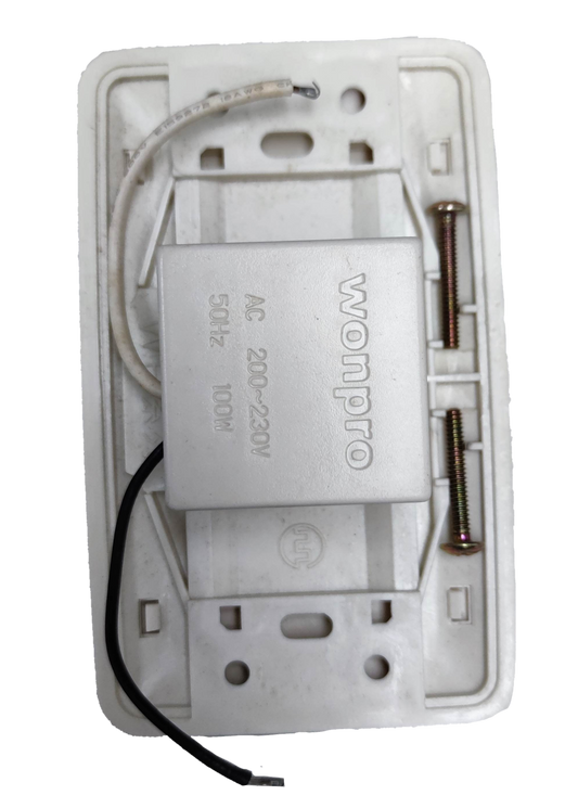 Omni 1 way touch sensor switch rear view showing mounting plate wiring module and mounting screws
