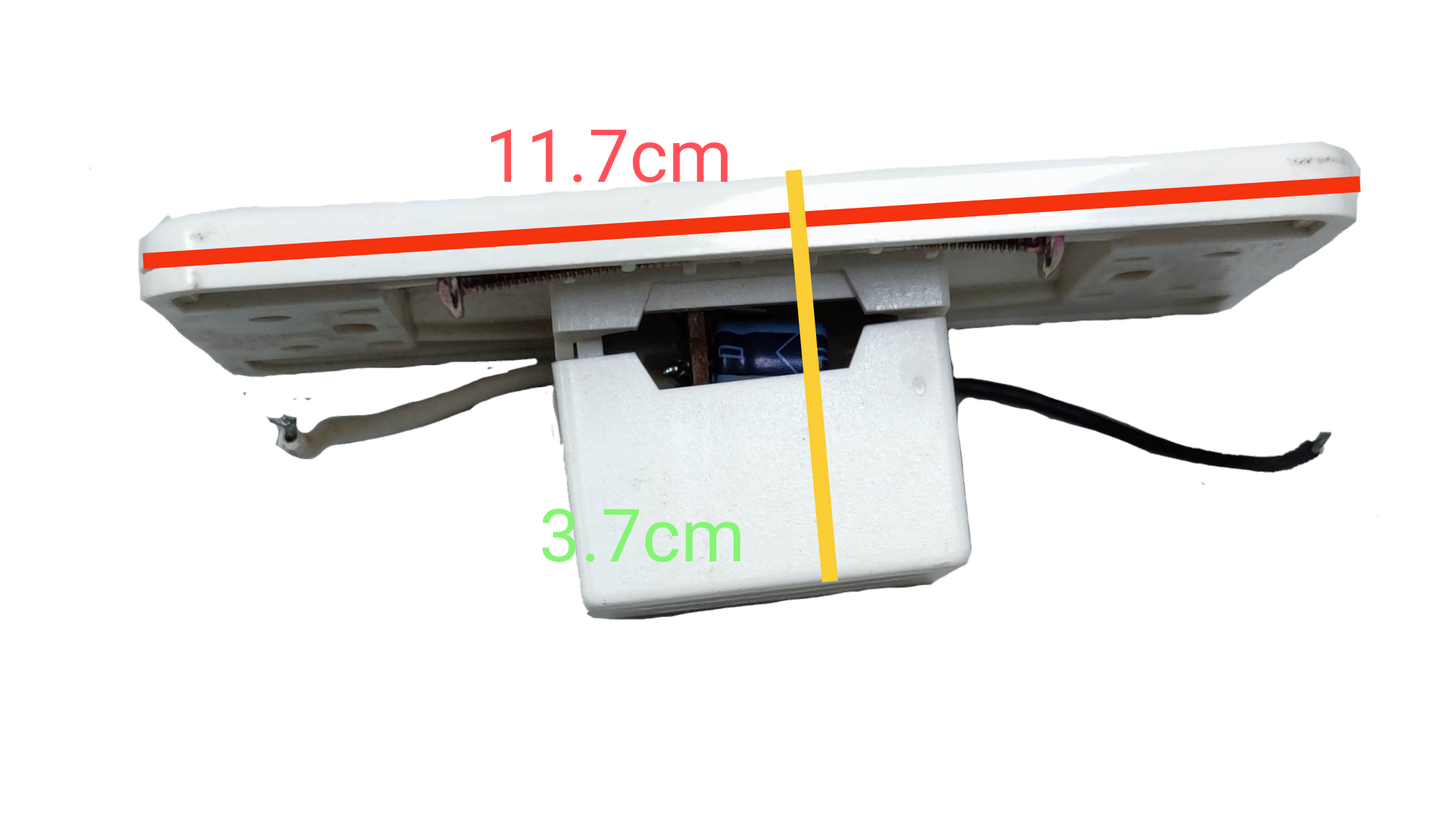 Omni 1 way touch sensor switch white wall plate side view with 11.7cm and 3.7cm depth measurements