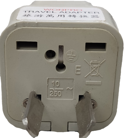 Travel Adaptor Type I with two flat angled pins and universal socket for global travel use