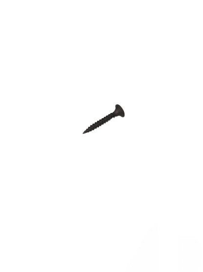 Single black wood screw with Philips head for woodworking and fastening applications