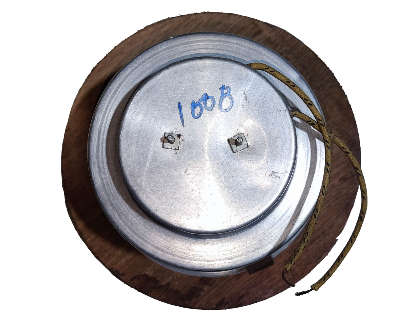 Local wooden border down light fixture with metal housing and electrical wires for installation