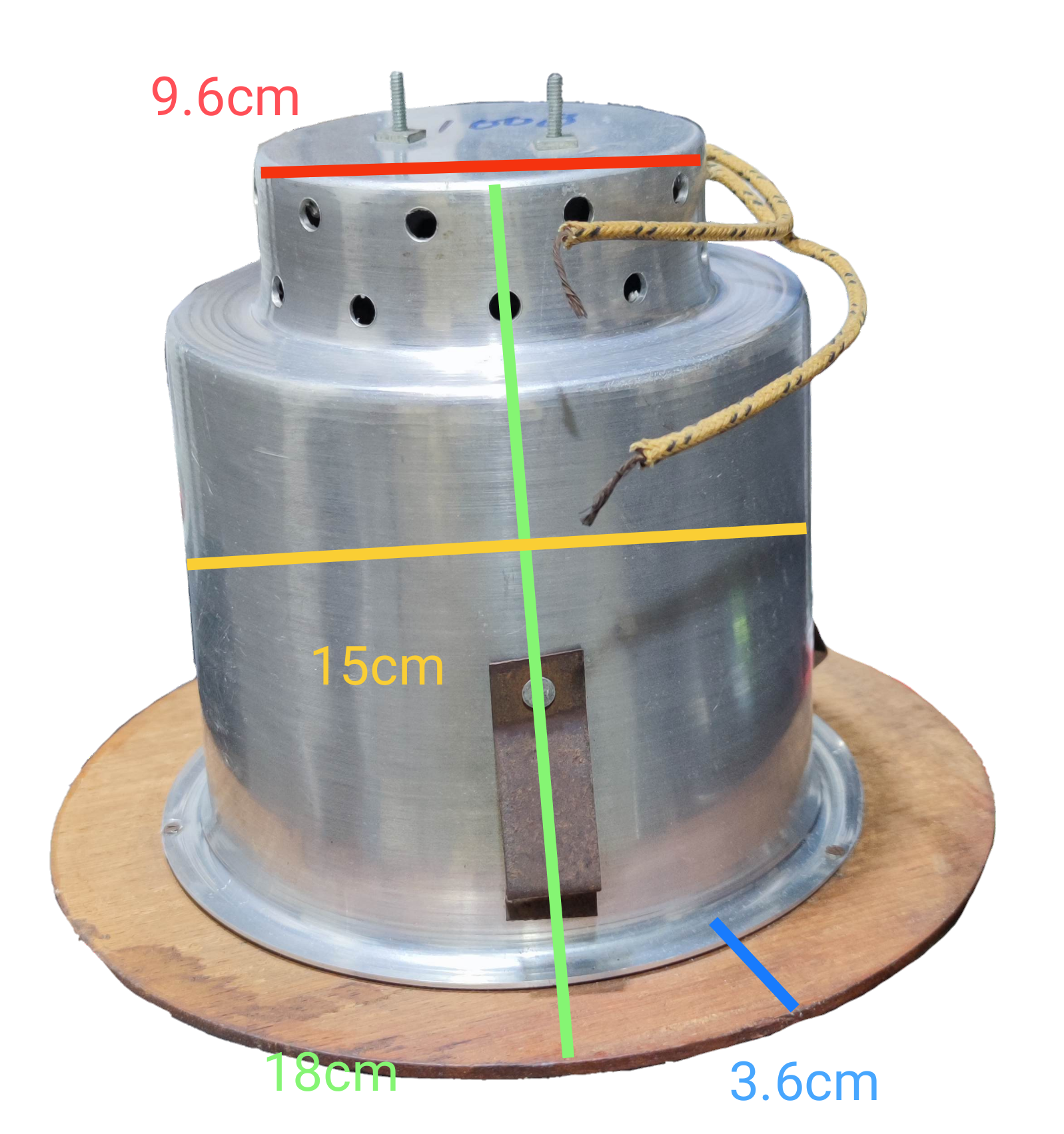 Wooden border down light fixture with metal housing and attached wires for lighting installation accessories
