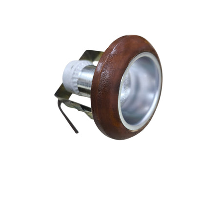 Local E27 silver reflector downlight with brown wooden trim for recessed ceiling installation