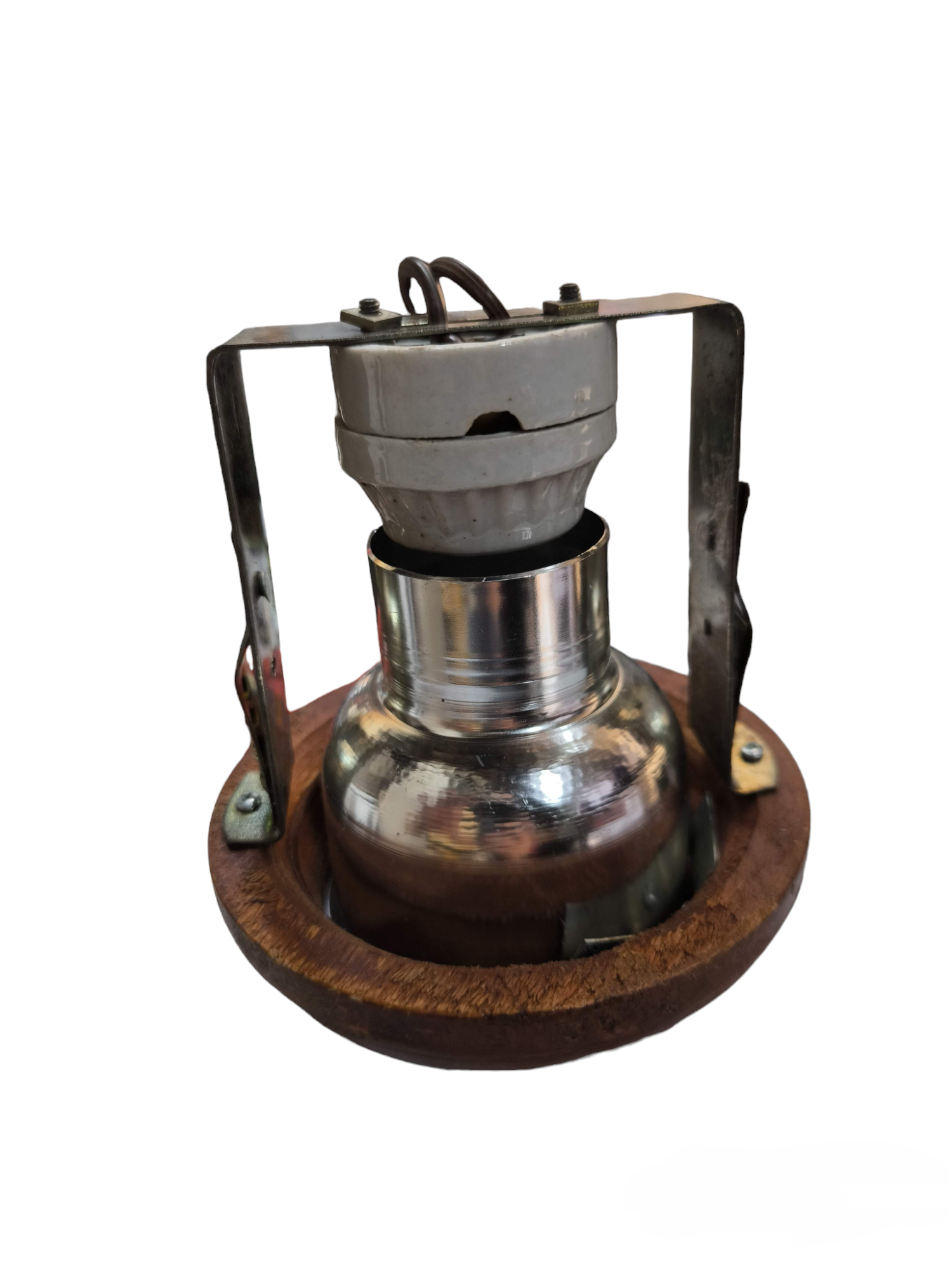 Local ceiling light with E27 silver reflector downlight wooden trim and metal bracket for recessed use