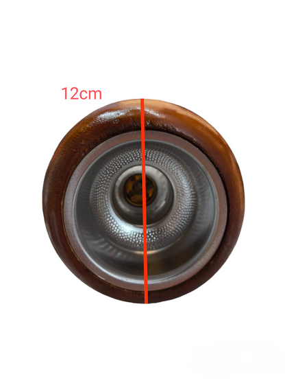 Top view of Local ceiling light with E27 silver reflector downlight featuring wood trim and 12cm diameter