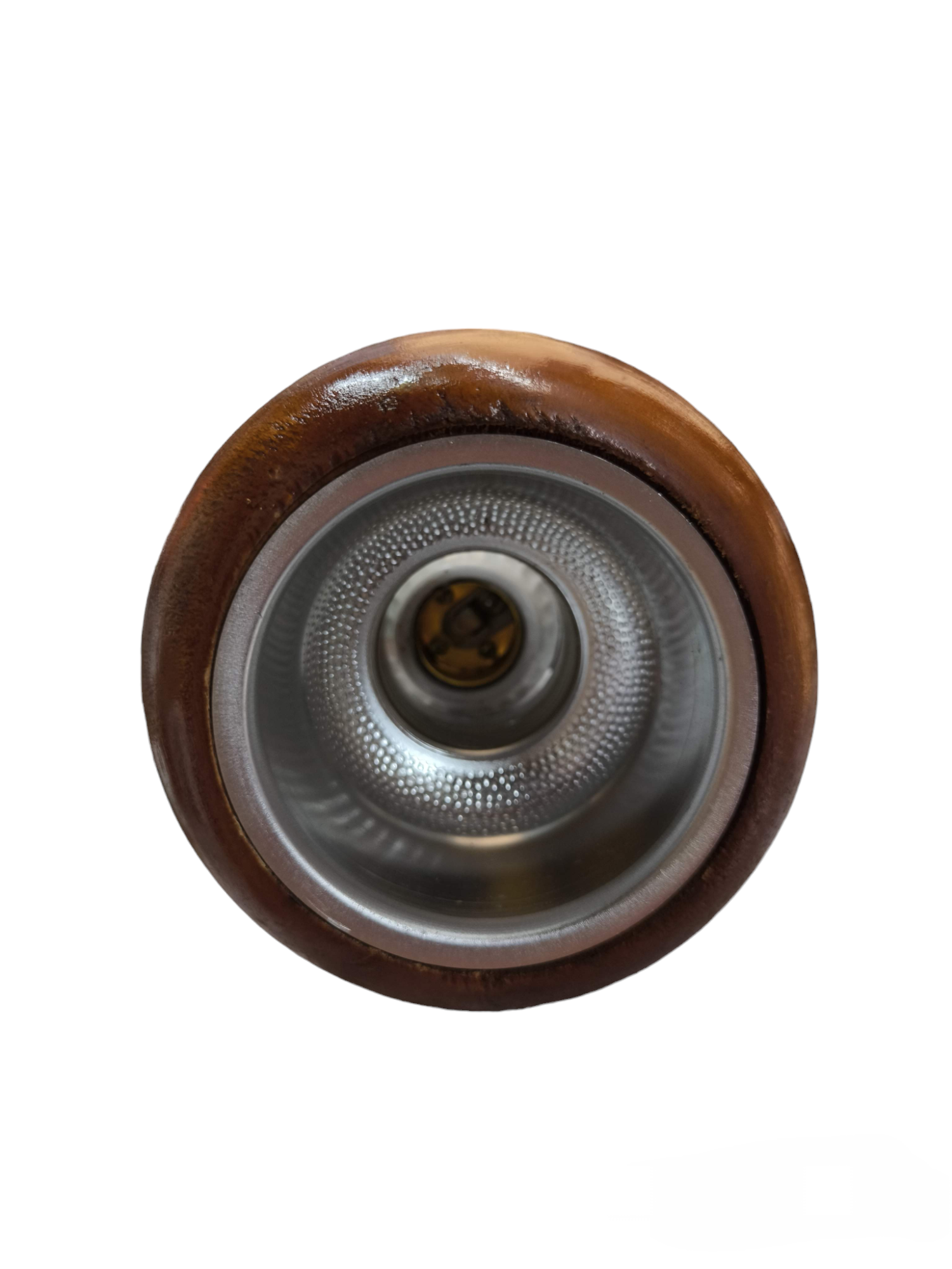 Local E27 silver reflector downlight with wooden trim and visible socket for ceiling lighting