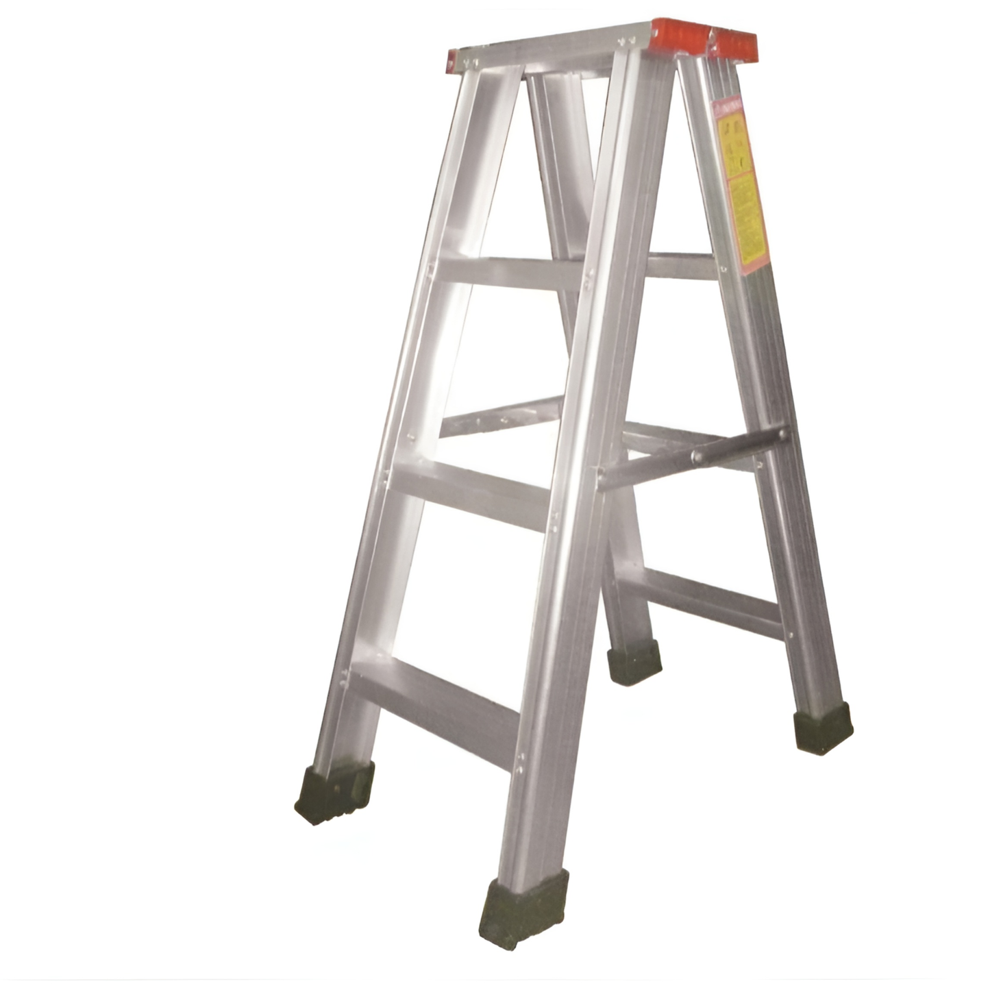Tailee 4 Step Double Sided A Type Ladder. Aluminum double sided A frame ladder with rubber feet and red top caps