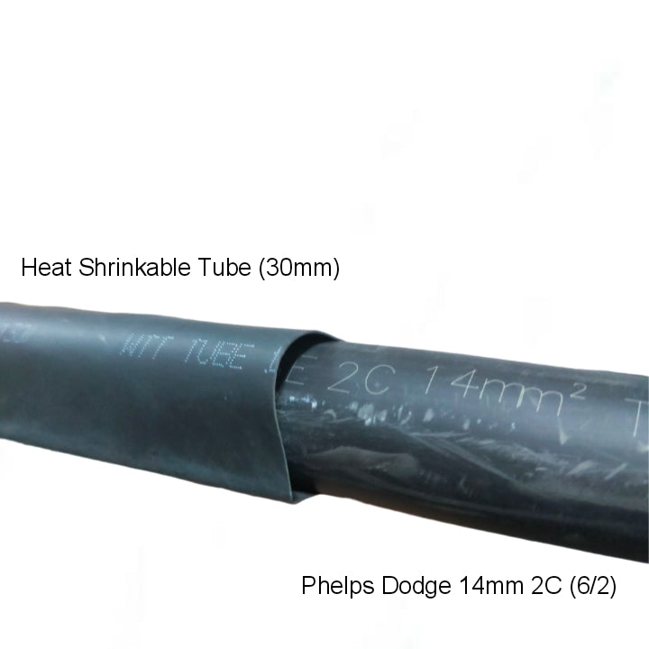 30mm Shrinkable Tube Black heat shrink cable sleeve on Phelps Dodge 14mm 2C power cable