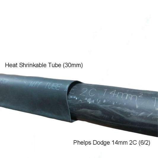 30mm Shrinkable Tube Black heat shrink cable sleeve on Phelps Dodge 14mm 2C power cable
