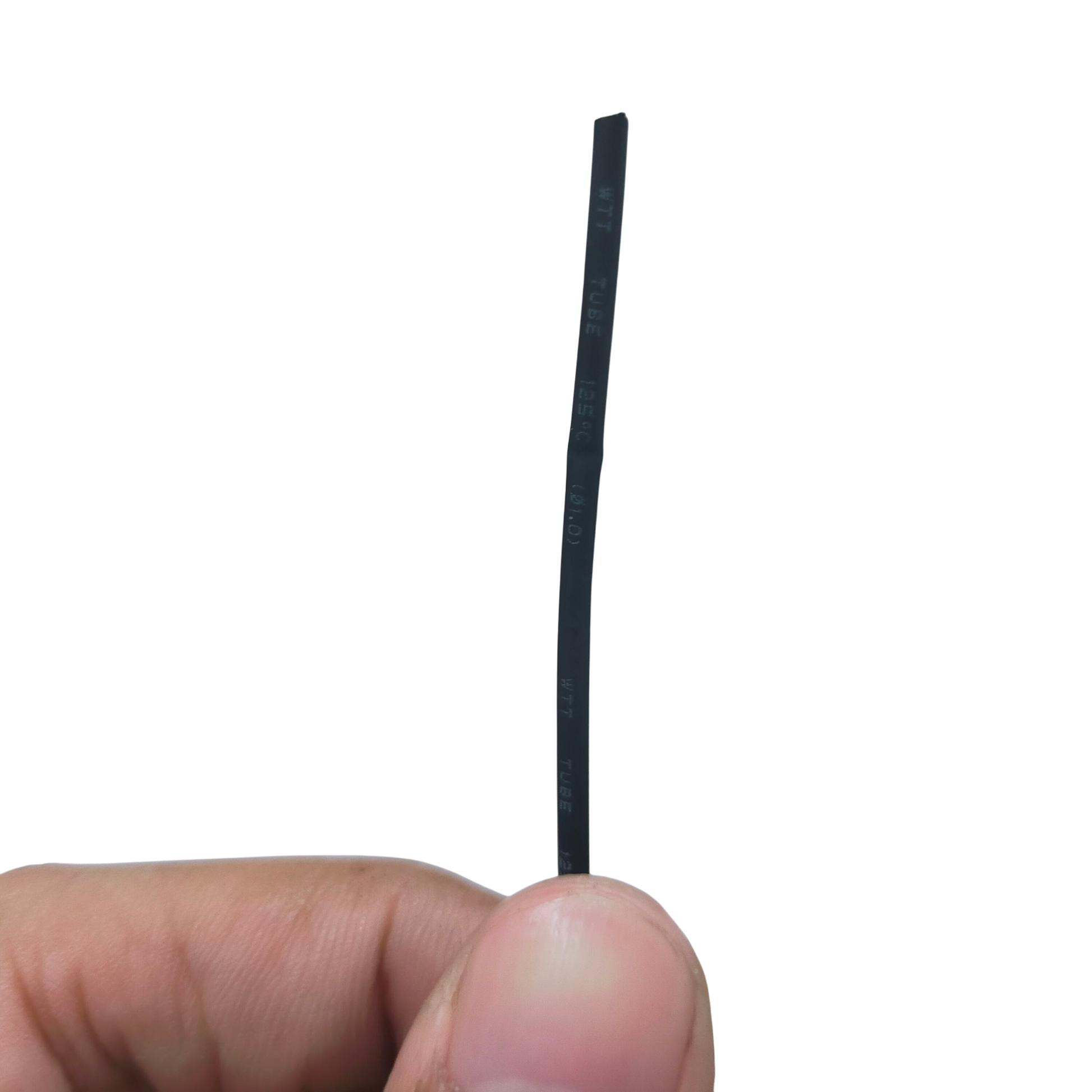Close-up of Heat Shrinkable Tube Black - 1mm held between fingers for cable management