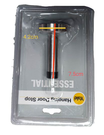 Yale heavy duty hanging door stop in packaging, measures 4.2cm by 7.5cm for effective door security