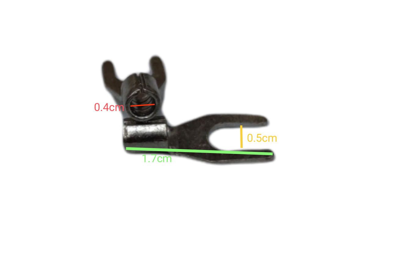 YB-8C electrical fork terminal with dimensions marked for easy reference and identification