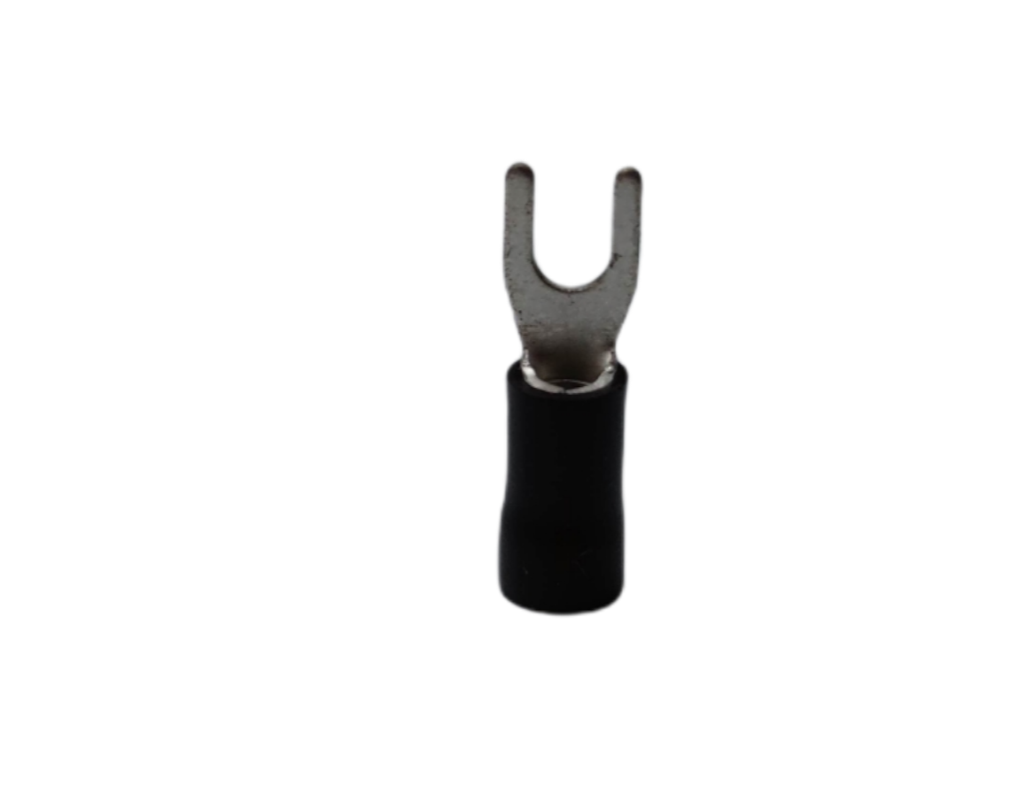YBB-8 Y terminal spade connector in black with a metal fork for electrical connections