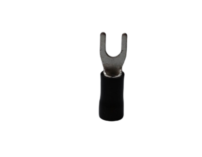YBB-8 Y terminal spade connector in black with a metal fork for electrical connections