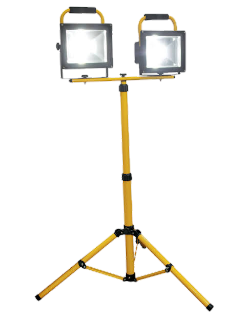 Grippes Flood Light Stand 1 Meter 2Head with adjustable yellow tripod for outdoor lighting