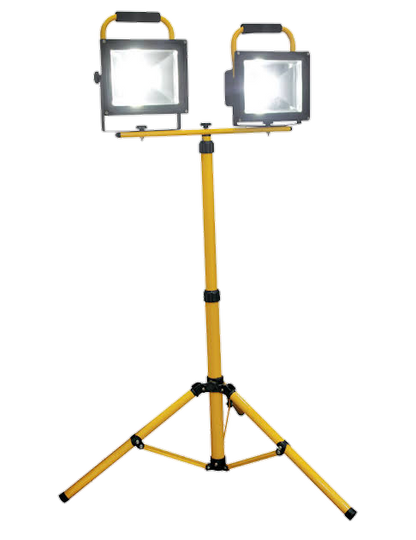 Grippes Flood Light Stand 1 Meter 2Head with adjustable yellow tripod for outdoor lighting