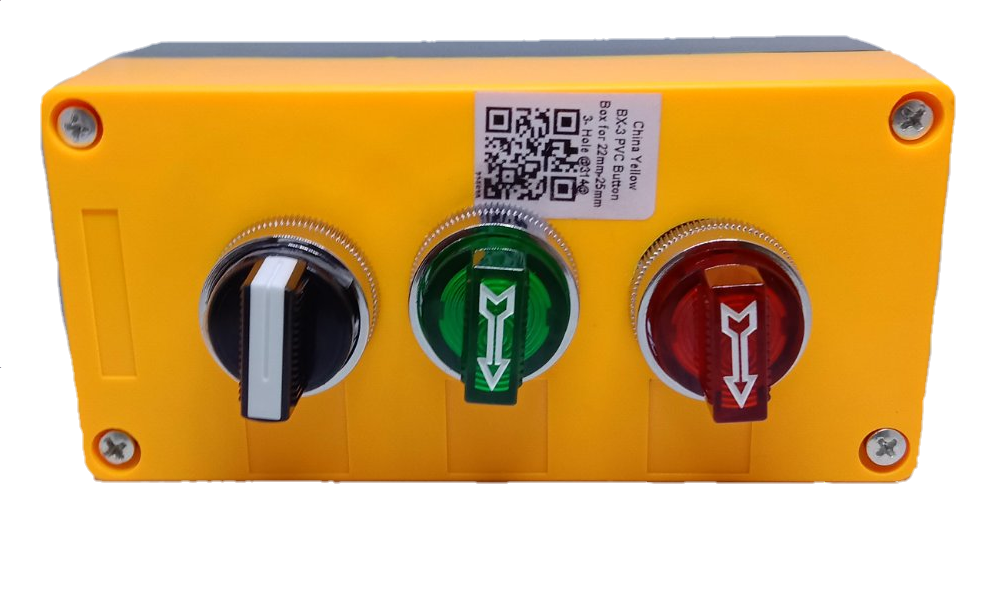 Auspicious illuminated selector switch box with yellow casing featuring black, green, and red selector switches