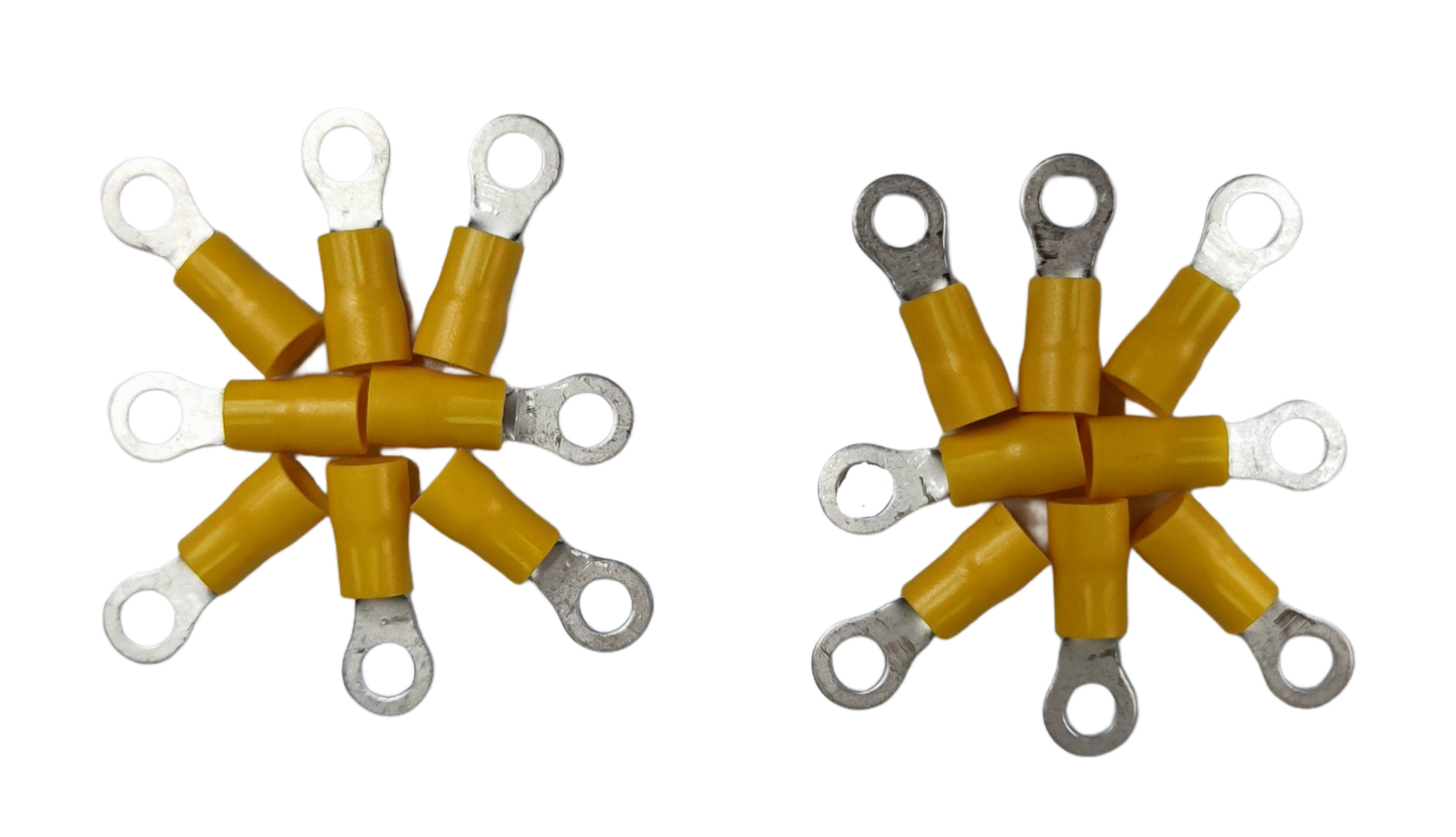 Yellow ring terminal lugs AWG 10 Ring in two clusters for electrical connections and wiring projects