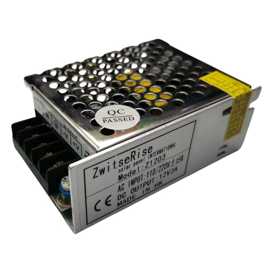 ZwitseRise 12V 3A switching power supply with metal casing and quality certification for reliable performance