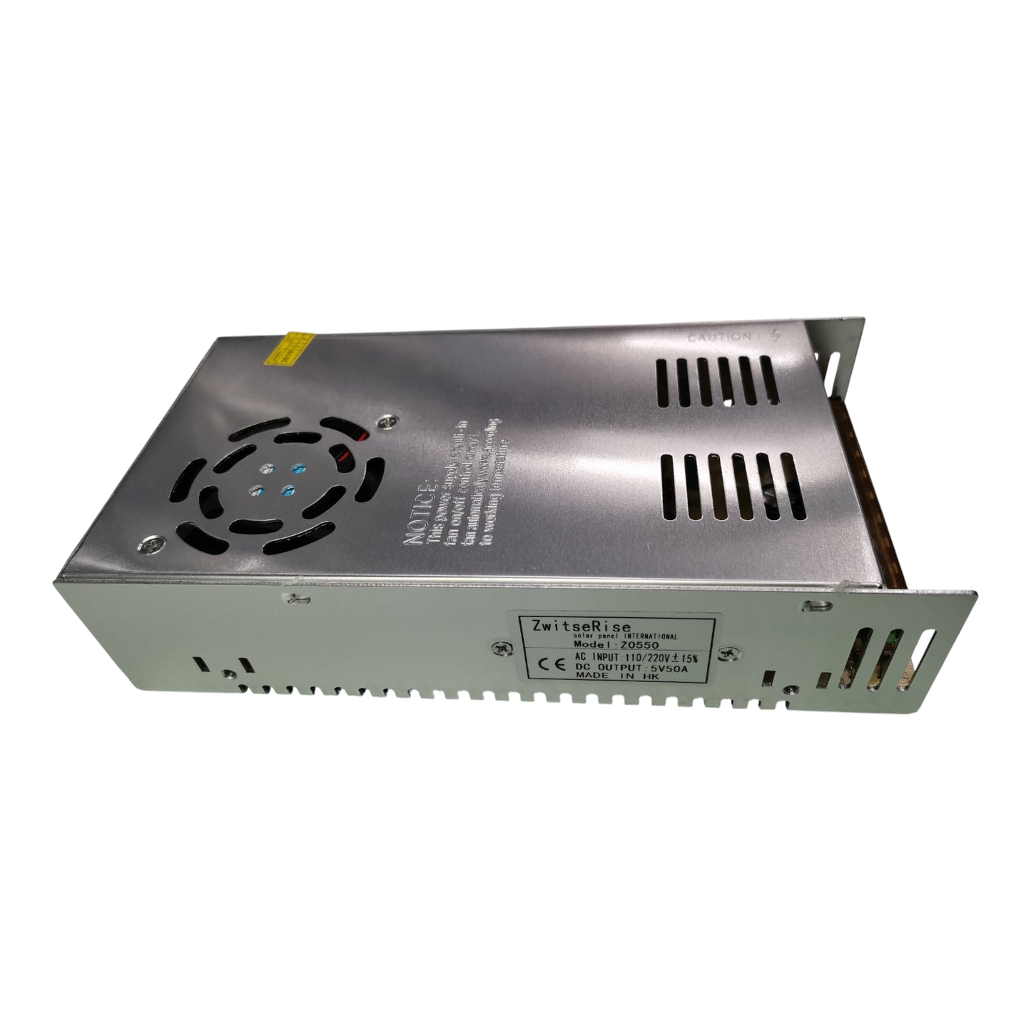 ZwitseRise Z0550 power supply for LED and CCTV in a compact metal casing with multiple ventilation slots