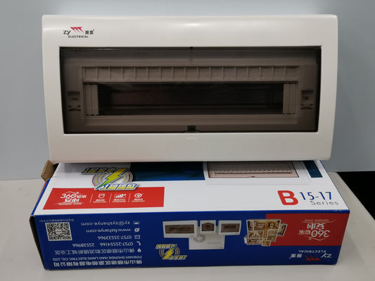 ZY 17 Ways Distribution Box Surface electrical panel with transparent cover on packaging box