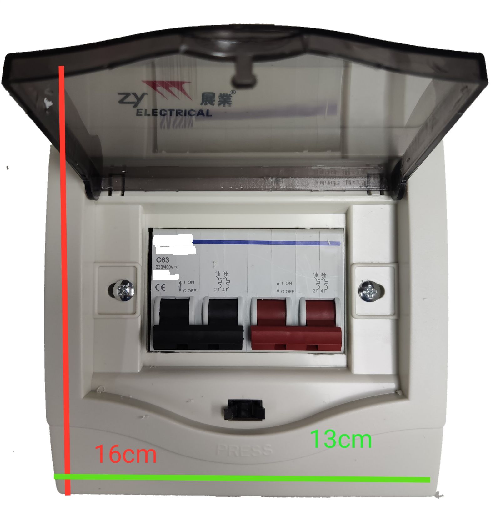 ZY 63A 2 pole circuit breaker 250V Miniature with protective cover, designed for electrical safety