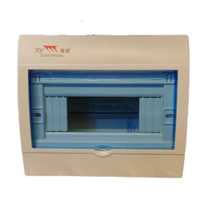ZY 8 Ways Distribution Box Surface Type with transparent blue cover and beige casing for electrical circuits