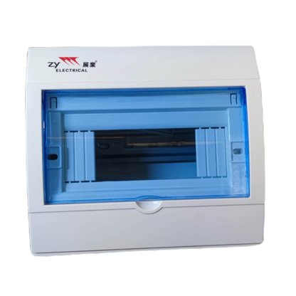 ZY 8 Ways Distribution Box Surface Type electrical panel with blue transparent cover and white casing