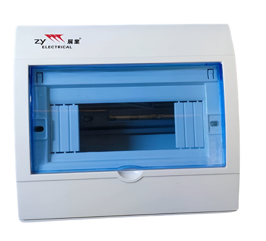 ZY Electrical 5-8 Ways Panel Board for Miniature white plastic enclosure with blue transparent cover and DIN rail