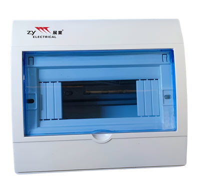 ZY Electrical 5-8 Ways Panel Board for Miniature white plastic enclosure with blue transparent cover and DIN rail