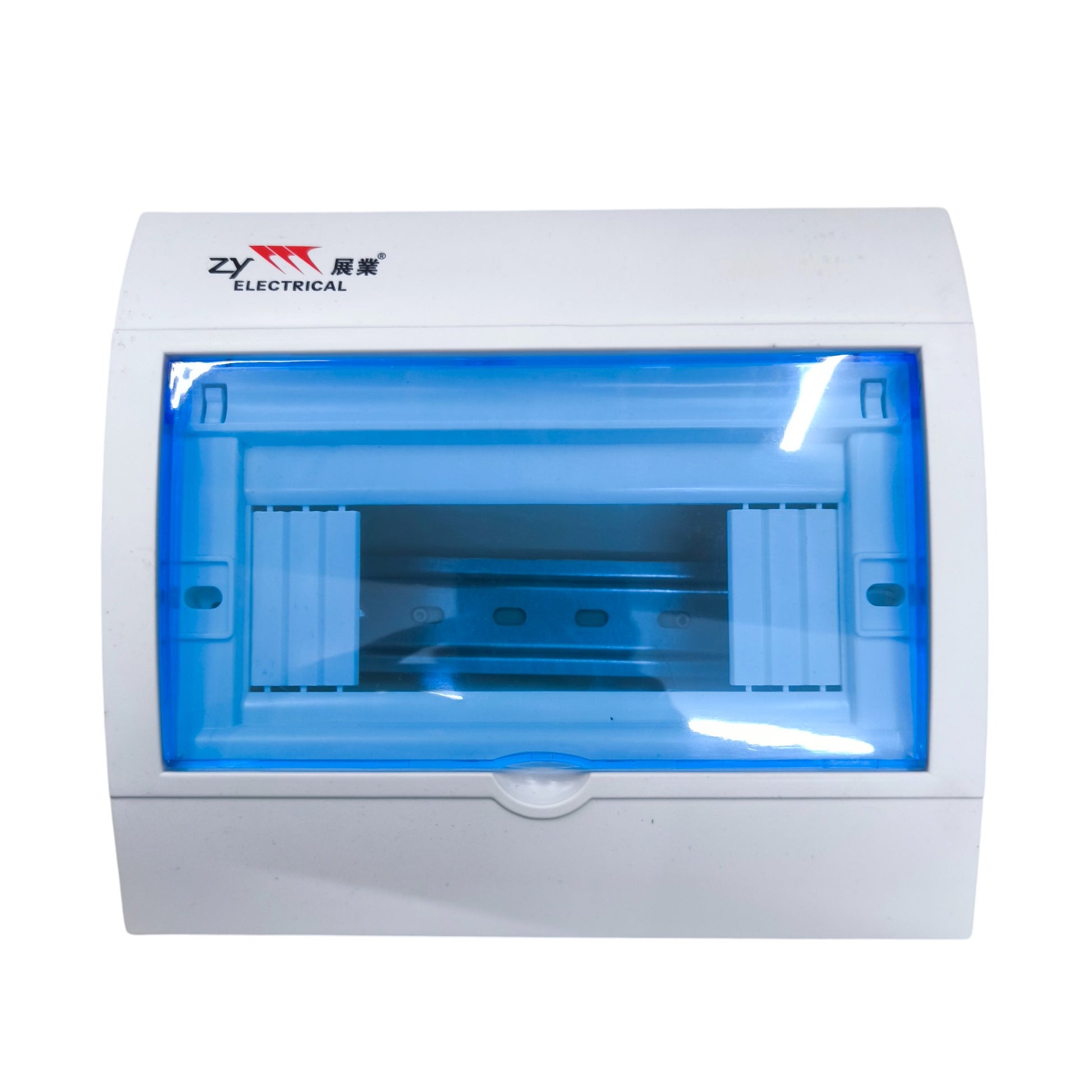 ZY 5-8 Ways Panel Board for Miniature white plastic distribution box with blue transparent cover and internal mounting rails