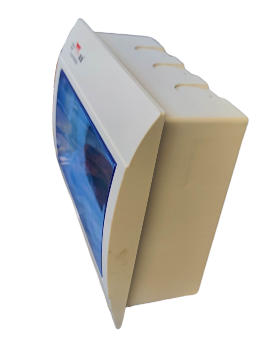 ZY 5-8 Ways Panel Board for Miniature white plastic distribution box with blue transparent cover side view