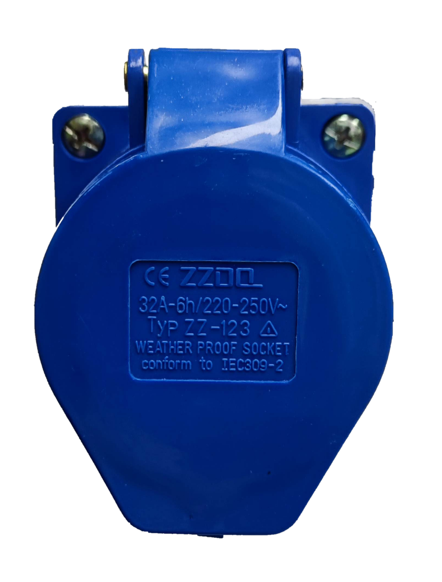 Grippes 32 amp industrial electrical outlet blue weatherproof socket with protective cover