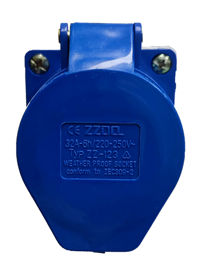 Grippes 32 amp industrial electrical outlet blue weatherproof socket with protective cover